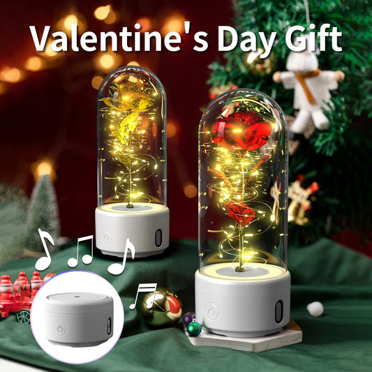 Rose Flowers LED Light Ornament In Glass Cover And Bluetooth Speaker